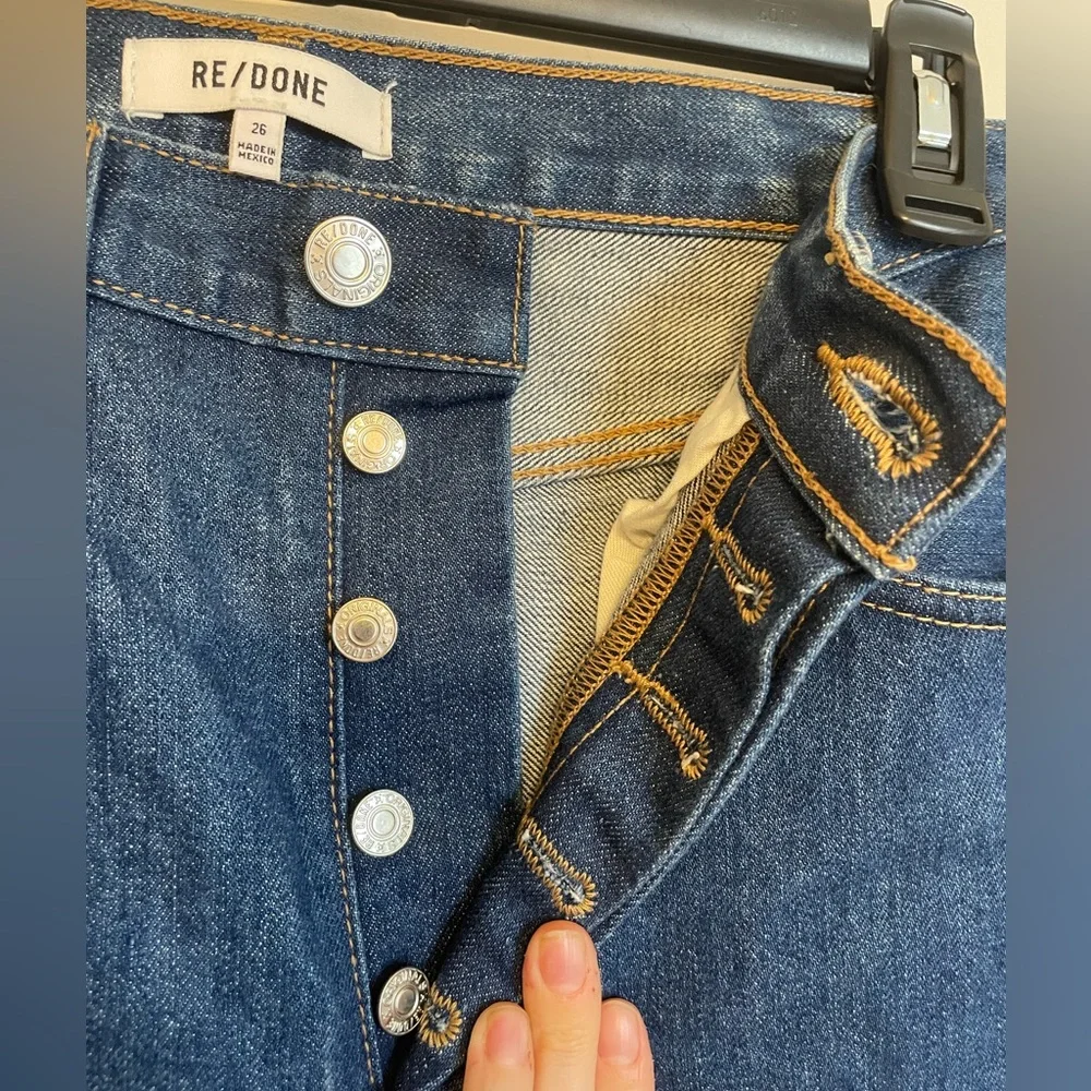 NWOT Re/done high waist wide leg raw hem cropped jeans - Picture 6 of 7